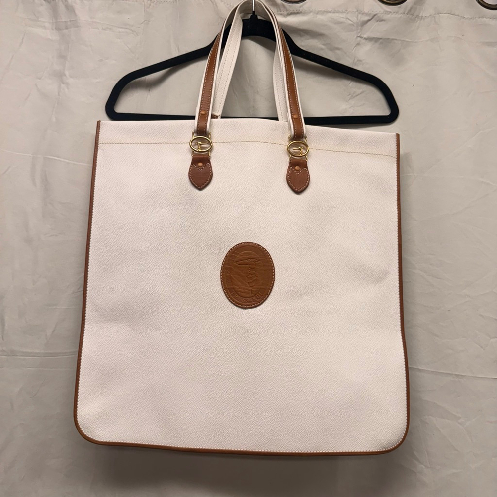 Women's Trussardi White & Brown Leather Tote Bag One Size